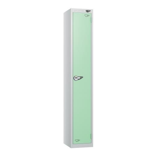 1 Tier - Steel Locker Flat Top - Pearl Silver  Body/Mint Green Door - Combi Lock - H1800 X W300 X D300