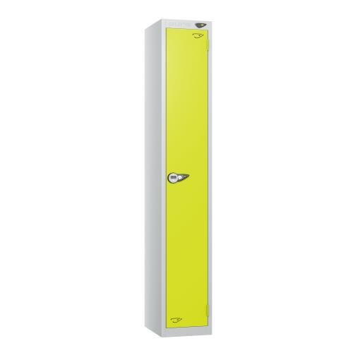 1 Tier - Steel Locker Flat Top - Pearl Silver  Body/Lime Green Door - Combi Lock - H1800 X W300 X D300