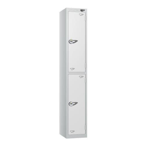 2 Tier - Steel Locker Flat Top - Pearl  Silver Body/White Door - Combi Lock - H1800 X W300 X D300
