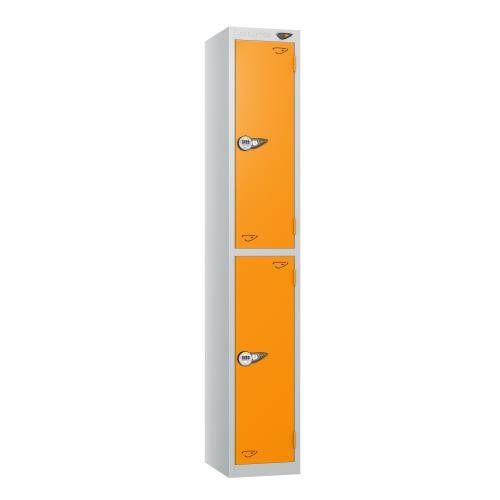 2 Tier - Steel Locker Flat Top - Pearl  Silver Body/Orange Door - Combi Lock - H1800 X W300 X D300
