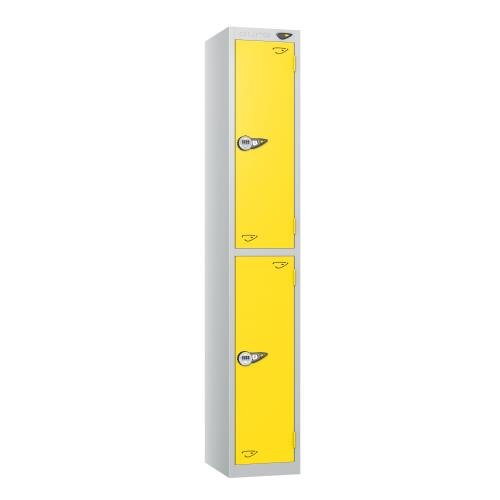 2 Tier - Steel Locker Flat Top - Pearl  Silver Body/Yellow Door - Combi Lock - H1800 X W300 X D300