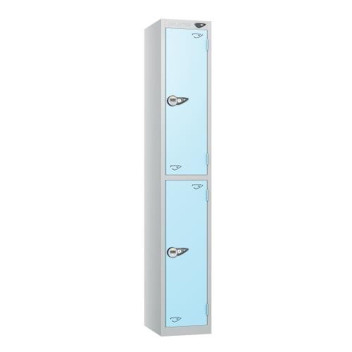 2 Tier - Steel Locker Flat Top - Pearl Silver  Body/Ribbon Blue Door - Combi Lock - H1800 X W300 X D300
