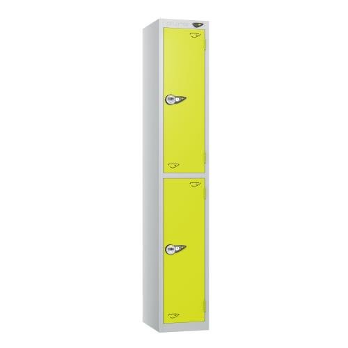 2 Tier - Steel Locker Flat Top - Pearl Silver  Body/Lime Green Door - Combi Lock - H1800 X W300 X D300