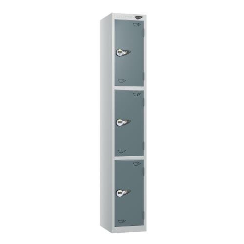 3 Tier - Steel Locker Flat Top - Pearl Silver  Body/Slate Grey Door - Combi Lock - H1800 X W300 X D300