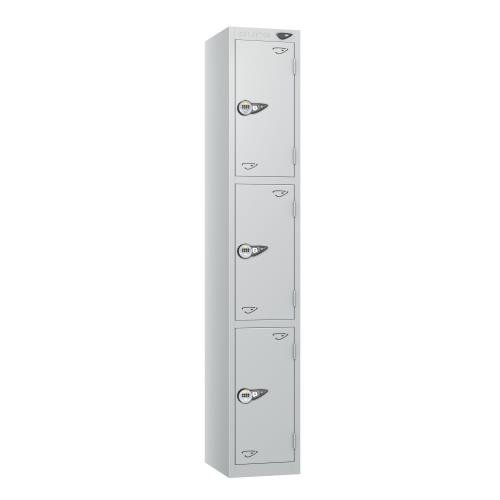 3 Tier - Steel Locker Flat Top - Pearl Silver  Body/Pearl Silver Door - Combi Lock - H1800 X W300 X D300