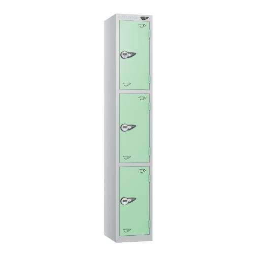 3 Tier - Steel Locker Flat Top - Pearl Silver  Body/Mint Green Door - Combi Lock - H1800 X W300 X D300