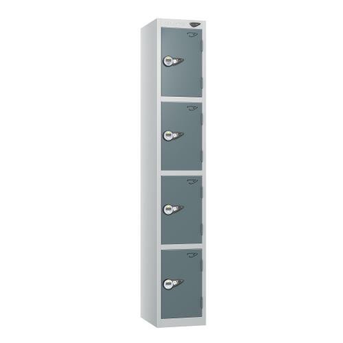 4 Tier - Steel Locker Flat Top - Pearl Silver  Body/Slate Grey Door - Combi Lock - H1800 X W300 X D300