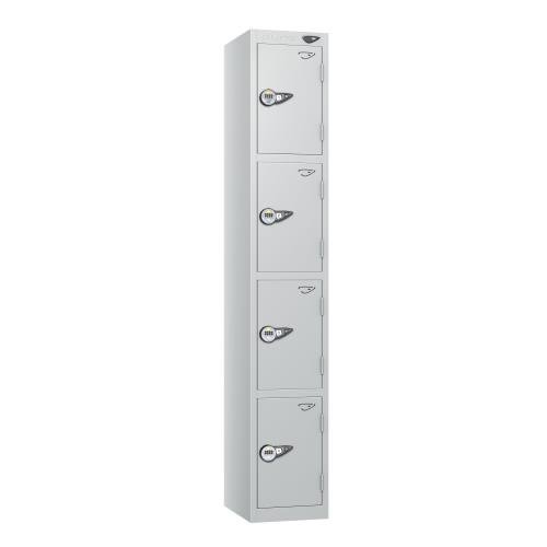 4 Tier - Steel Locker Flat Top - Pearl Silver  Body/Pearl Silver Door - Combi Lock - H1800 X W300 X D300
