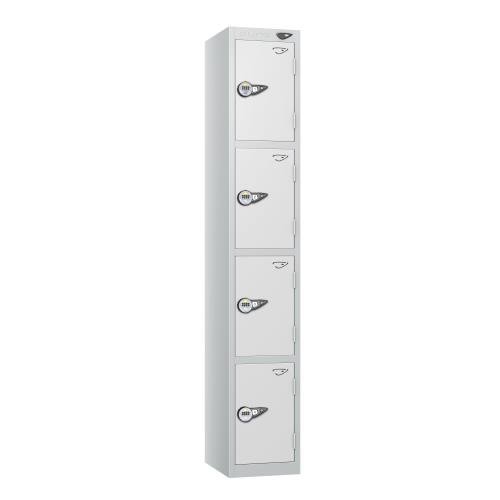 4 Tier - Steel Locker Flat Top - Pearl  Silver Body/White Door - Combi Lock - H1800 X W300 X D300