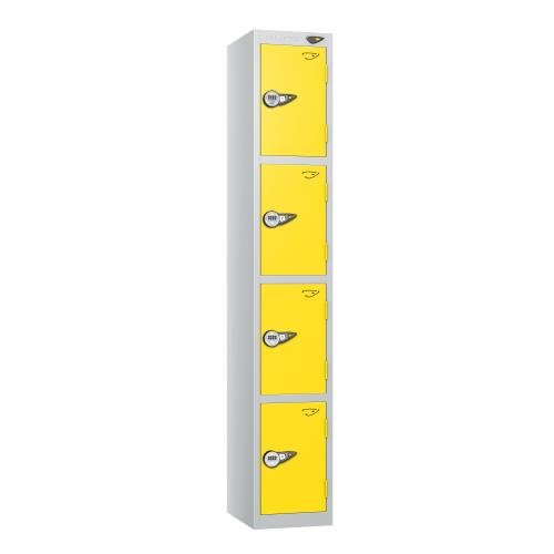 4 Tier - Steel Locker Flat Top - Pearl  Silver Body/Yellow Door - Combi Lock - H1800 X W300 X D300