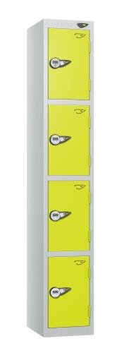 4 Tier - Steel Locker Flat Top - Pearl Silver  Body/Lime Green Door - Combi Lock - H1800 X W300 X D300