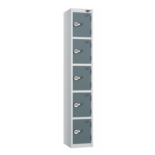 5 Tier - Steel Locker Flat Top - Pearl Silver  Body/Slate Grey Door - Combi Lock - H1800 X W300 X D300