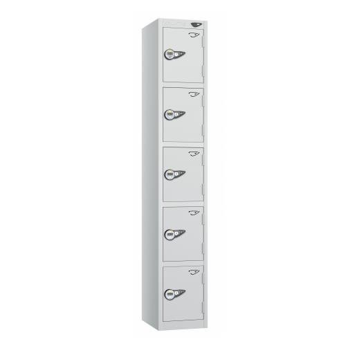 5 Tier - Steel Locker Flat Top - Pearl Silver  Body/Pearl Silver Door - Combi Lock - H1800 X W300 X D300