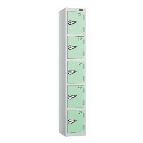 5 Tier - Steel Locker Flat Top - Pearl Silver  Body/Mint Green Door - Combi Lock - H1800 X W300 X D300