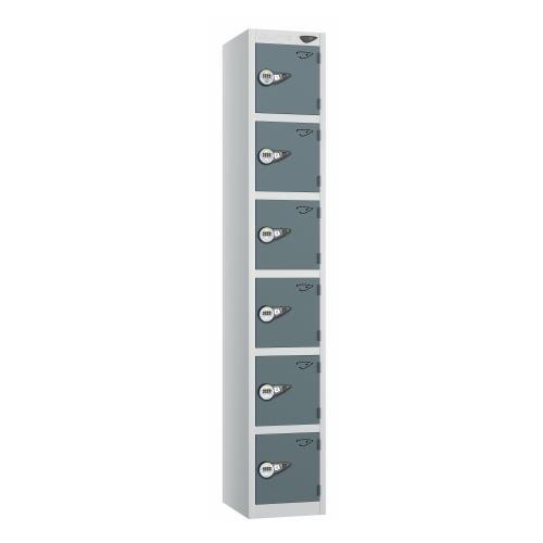 6 Tier - Steel Locker Flat Top - Pearl Silver  Body/Slate Grey Door - Combi Lock - H1800 X W300 X D300