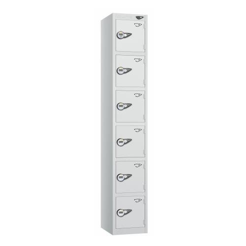 6 Tier - Steel Locker Flat Top - Pearl Silver  Body/Pearl Silver Door - Combi Lock - H1800 X W300 X D300
