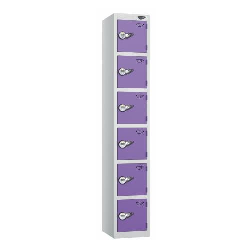 6 Tier - Steel Locker Flat Top - Pearl  Silver Body/Voilet Door - Combi Lock - H1800 X W300 X D300