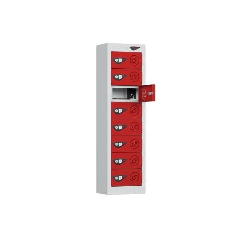 1005 X 250 X 180, 8 Tier Phone Charging  Mini Locker 3 Pin  Cam Locks Silver/Red