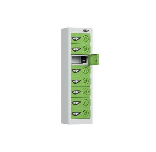 1005 X 250 X 180, 8 Tier Phone Charging  Mini Locker Cam Locks 3 Pin   Silver/Forrest Green