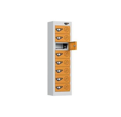 1005 X 180 X 250, 8 Tier Phone Charging  Mini Locker Cam Locks 3 Pin  Silver/Magma Orange