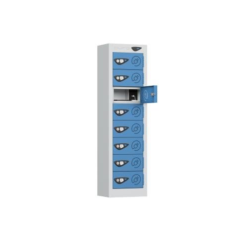 1005 X 250 X 180, 8 Tier Phone Charging  Mini Locker Cam Locks Usba&C  Silver/Cobalt Blue