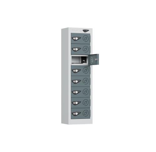 1005 X 250 X 180, 8 Tier Phone Charging  Mini Locker Cam Locks Usba&C  Silver/Slate Grey