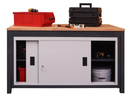 Sliding Door Heavy Duty Workbench  - H.840 W.1500 D.750mm - Laminate Worktop