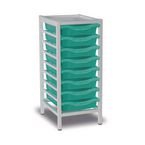 Single Column Static Storageunit - White with 8 Single Aqua Trays