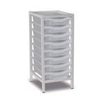 Single Column Static Storageunit - White with 8 Single Translucent Trays