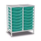 Double Column Static Storageunit - White with 16 Single Aqua Trays