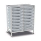 Double Column Static Storageunit - White with 16 Single Translucent Trays