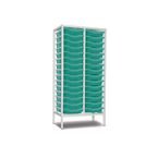 Double Column Static Storageunit - White with 30 Single Aqua Trays