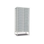 Double Column Static Storageunit - White with 30 Single Translucent Trays