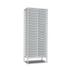 Double Column Static Storageunit - White with 38 Single Translucent Trays