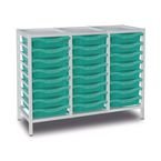 Triple Column Static Storageunit - White with 24 Single Aqua Trays