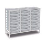 Triple Column Static Storageunit - White with 24 Single Translucent Trays