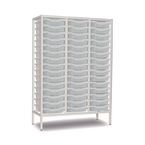 Triple Column Static Storageunit - White with 45 Single Translucent Trays
