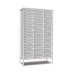 Triple Column Static Storageunit - White with 57 Single Translucent Trays