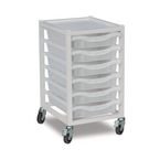 Single Column Storage Trolley- White with 6 Single Translucent Trays