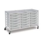 Triple Column Storage Trolley- White with 18 Single Translucent Trays