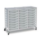 Triple Column Storage Trolley- White with 24 Single Translucent Trays