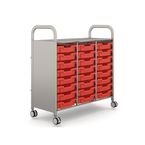 Callero Plus Treble Trolley Insilver with 24 Shallow Trays - Flame Red