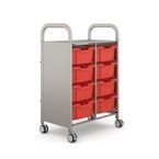 Callero Plus Double Trolleyin Silver with 8 Deep Trays - Flame Red