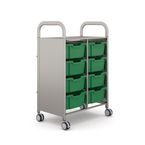 Callero Plus Double Trolleyin Silver with 8 Deep Trays - Grass Green