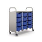Callero Plus Treble Trolleyin Silver with 12 Deep Trays - Royal Blue