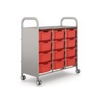 Callero Plus Treble Trolleyin Silver with 12 Deep Trays - Flame Red