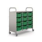 Callero Plus Treble Trolleyin Silver with 12 Deep Trays - Grass Green