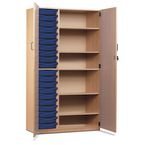 Storage Cupboard, Beech Effectwith 20 Single Sized Trays in Blue