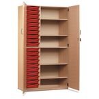 Storage Cupboard, Beech Effectwith 20 Single Sized Trays in Red