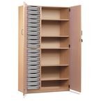Storage Cupboard, Beech Effectwith 20 Single Sized Trays in Light Grey